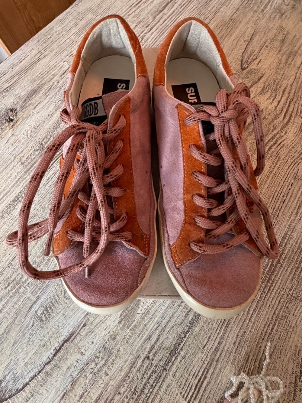 Golden Goose Suede Sneakers in Dusty Rose and Rust